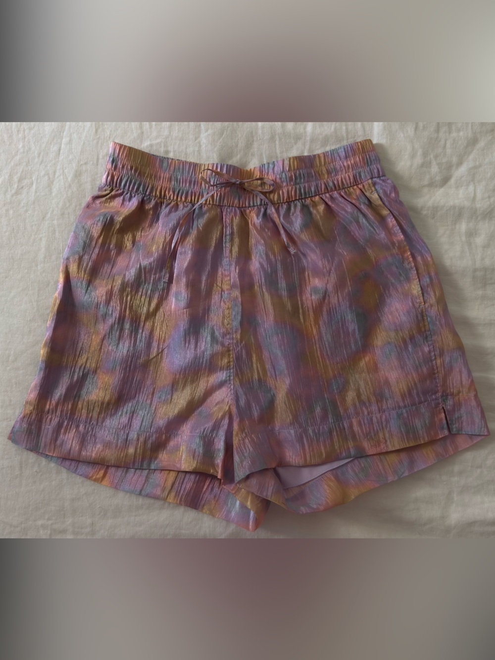 & Other Stories Iridescent Lavender shorts with Gold and Pale Blue Accents